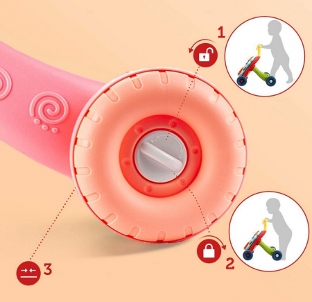Premergător 5în1 cu împingător, masă cu pian – Roz [5]