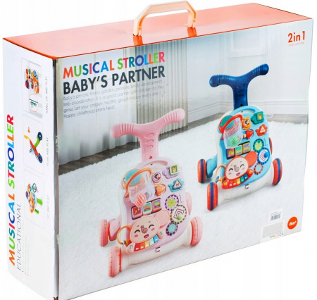 Premergător 5în1 cu împingător, masă cu pian – Roz [7]