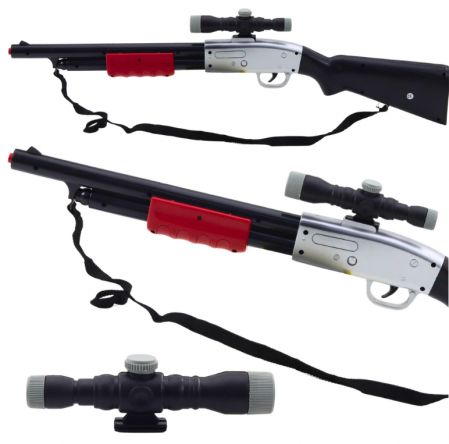 Pusti si pistoale - Pușcă de jucărie cu curea de umăr, lunetă, sunete, neagră, 65 cm
