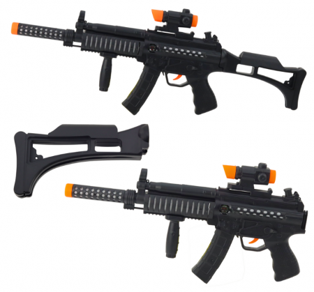 Pusti si pistoale - **Pusca mitralieră de jucărie cu lumini și sunete, neagră, 62 cm**