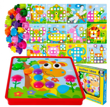 Jucarii educationale - Puzzle cu butoane colorate – Mozaic Giraffe (Ciupercuțe) – 12 planșe