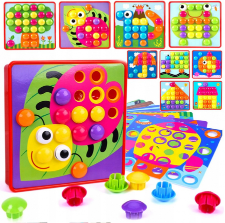 Puzzle cu butoane colorate – Mozaic Giraffe (Ciupercuțe) – 12 planșe [1]