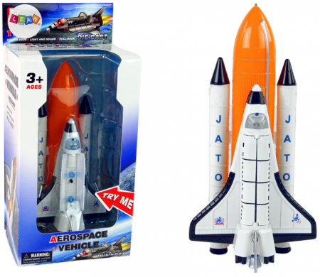 Avioane, Elicoptere, Tancuri - Rachetă Spațială cu Navă Metalică – Efecte Luminoase și Sonore, Funcție PULL-BACK