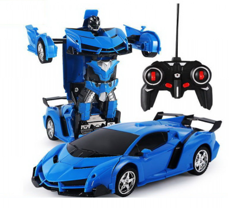 Jucarii cu telecomanda - Robot Auto Transformer + Mașină Deformată 2în1 cu Telecomandă Multifuncțională, Albastru
