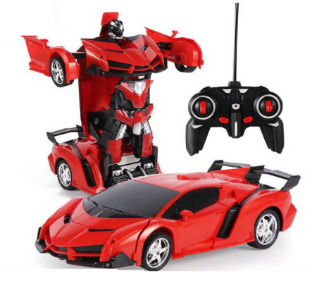 Jucarii cu telecomanda - Robot Auto Transformer + Telecomandă Mașină Deformată 2în1 Multifuncțională – Culoare Roșie