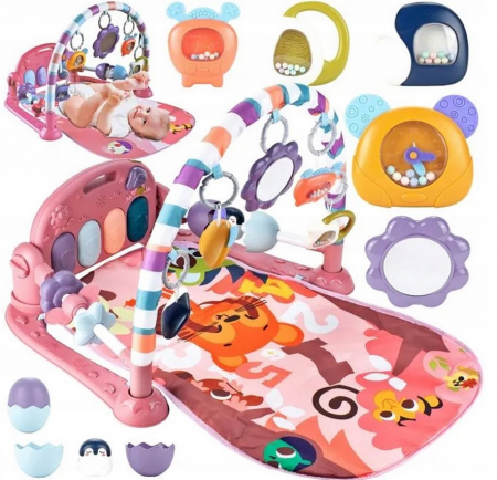 Articole bebelusi si copii mici - Saltea Interactivă cu Pian Roz – Lumini, Sunete și Oglindă