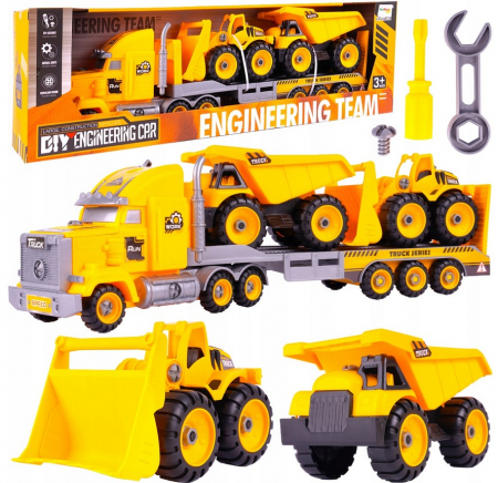Masini si motociclete - Set Camion Platformă cu Vehicule de Construcții – Vehicule Demontabile
