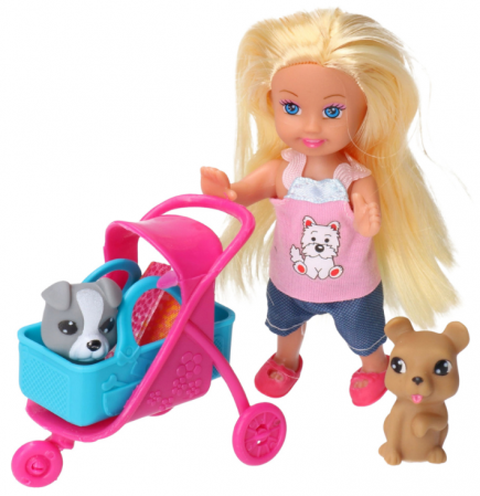 Set Căruț Mini Păpușă cu Câini Gri Maro [2]