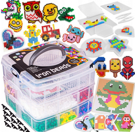 Jucarii educationale - Set Creativ cu Mărgele de Călcat – 6000 Bucăți + Plăci și Modele – Cutie Organizatoare