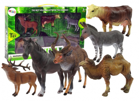 Figurine - Set de Animale Domestice și Sălbatice – Căprioară, Vacă, Măgar, Cal, Cămilă, Kudu Mare