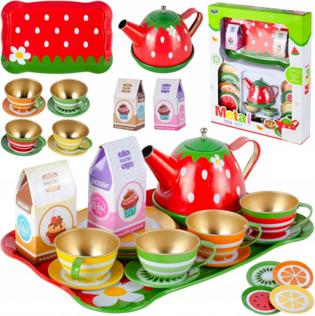 Jucarii educationale - Set de Ceai din Metal – Joc de Servire Elegant pentru Copii