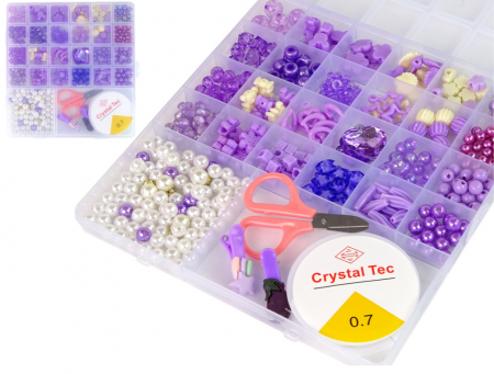 Papusi si accesorii fetite - Set de confecționat bijuterii cu mărgele și cleme mov