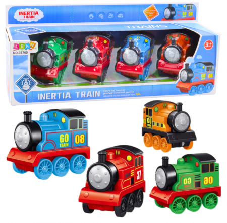 Trenulete - Set de locomotive cu trenuri de rulare colorate, 4 piese