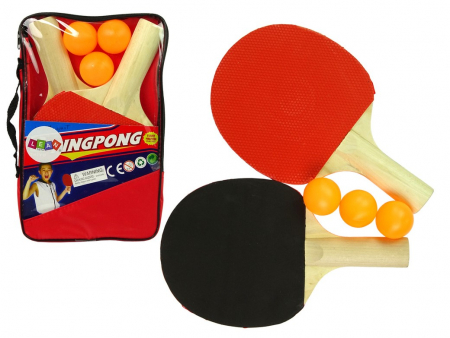 Jucarii de exterior - Set de tenis de masă din lemn – 2 palete, 3 mingi și husă