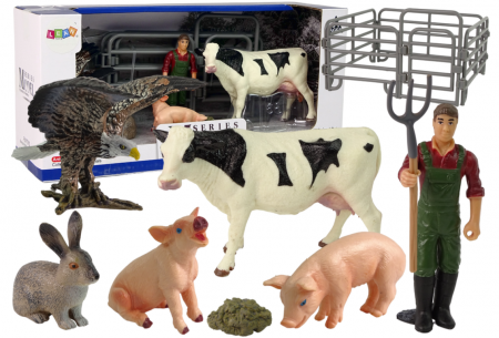 Figurine - Set Figurine cu Animale de Fermă Mari + Fermier și Gospodărie – 11 Piese