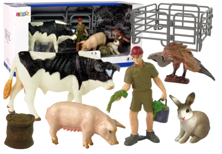 Figurine - Set Figurine Mari cu Animale de Fermă + Fermier și Gospodărie – 10 Piese