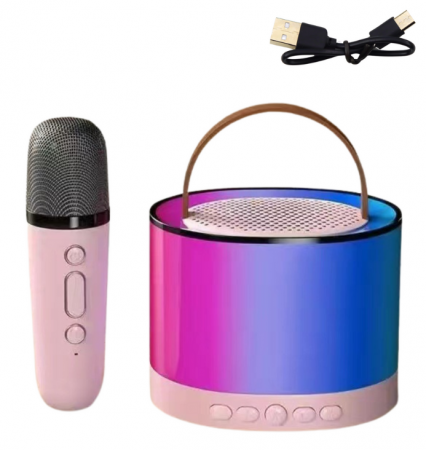Set Karaoke cu Boxă și Microfon Wireless K52 RGB Bluetooth Roz [2]
