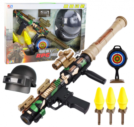 Pusti si pistoale - Set Militar cu Bazooka RPG, Cască Tracza și Gloanțe din Spumă