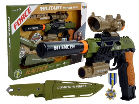 Pusti si pistoale - Set Militar: Pistol, Pușcă, Cuțit, Medalie, Țintă