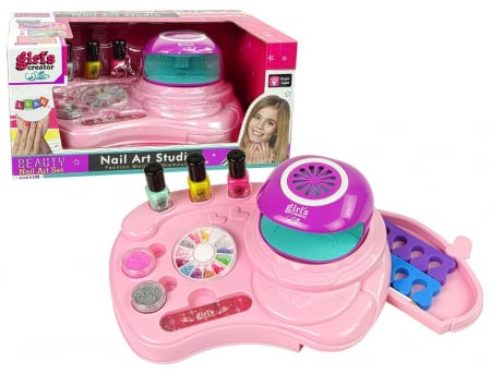 Papusi si accesorii fetite - Set pentru manichiură – Lacuri de unghii, sclipici, uscător și abțibilduri