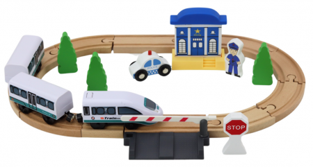 Set Piste Tren din Lemn cu Accesorii – Poliție, Pod, 3,2 m [1]