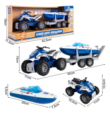 Masini si motociclete - Set Poliție – Quad și Barcă cu Motor 1:16