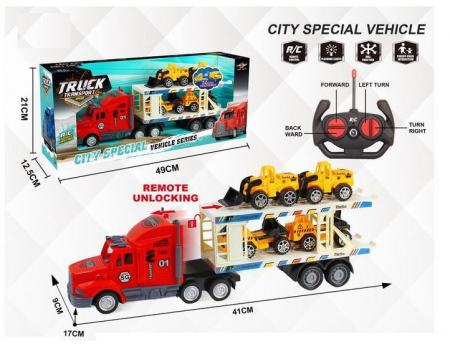 Jucarii - Set RC – Camion de Tractare cu 4 Vehicule de Construcție