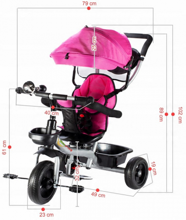 Tricicletă Pivotantă cu Acoperiș Roz [5]