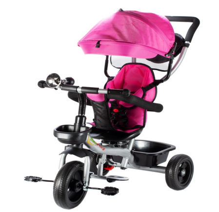 Jucarii de exterior - Tricicletă Pivotantă cu Acoperiș Roz