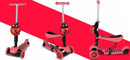 Trotinetă roșie tip buburuză – cu scaun reglabil și coș [1]