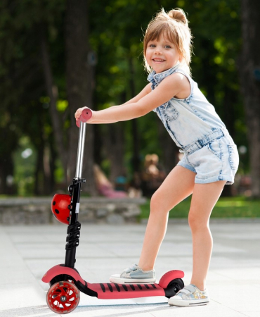 Trotinetă roșie tip buburuză – cu scaun reglabil și coș [2]