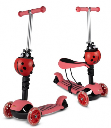 Trotinetă roșie tip buburuză – cu scaun reglabil și coș [9]