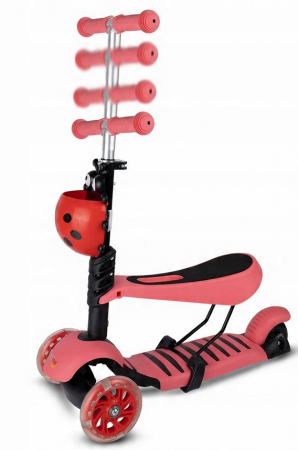 Trotinetă roșie tip buburuză – cu scaun reglabil și coș [7]