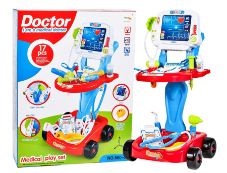 Jucarii educationale - Trusă mobilă de resuscitare albastră – cu baterii, lumini și accesorii medicale