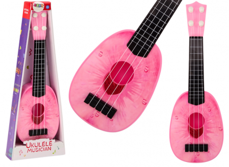 Instrumente muzicale - Ukulele pentru copii, mini chitară cu 4 corzi, tematică piersică, roz, 15”