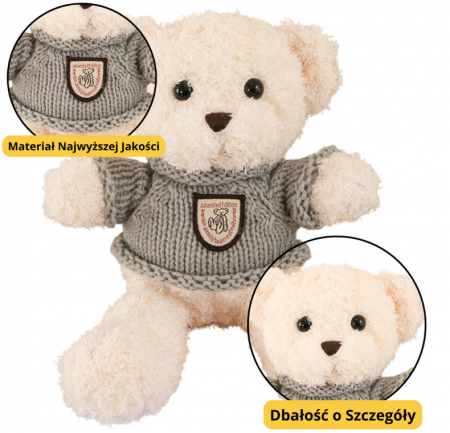 Jucarii de plus - Ursuleț de pluș cu pulover gri – alb, 26 cm