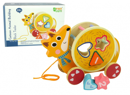 Articole bebelusi si copii mici - Vulpe de tras pe roți cu sortator de forme din lemn