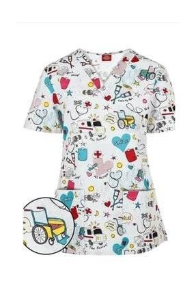 Bluza medicala cu elastan alba -  model ingrijire [2]
