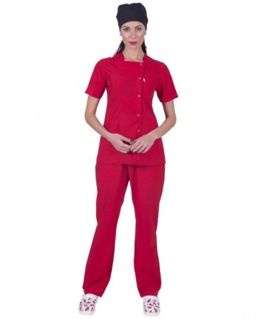 Bluza medicala cu capse- rosu