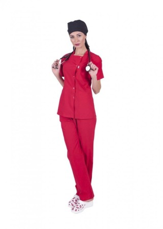 Bluza medicala cu capse- rosu [2]