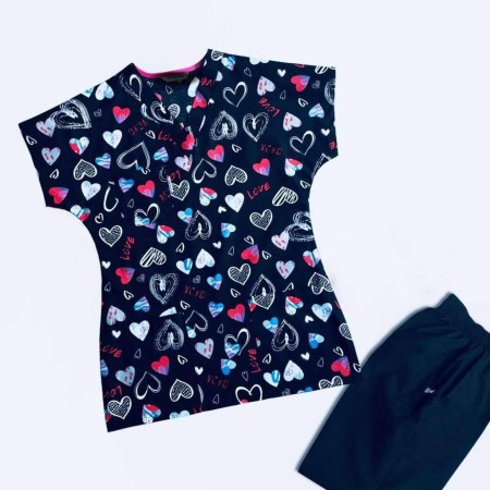 Bluza medicala cu elastan bleumarin cu model inimioare [2]