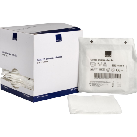 PRODUSE ABENA - Comprese sterile din tifon cate 5, 10x10 cm, 25x5 buc/cutie