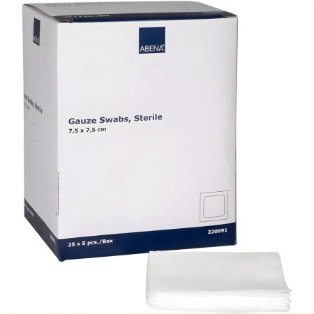 PRODUSE ABENA - Comprese sterile din tifon cate 5, 7.5x7.5 cm 25 x 5 buc/cutie