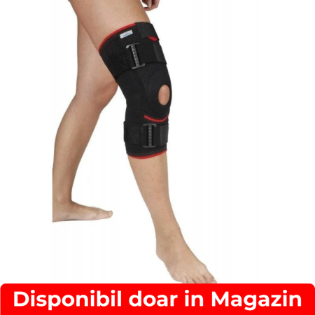 Orteza genunchi mobila cu insertii laterale metalice si suport rotulian din silicon