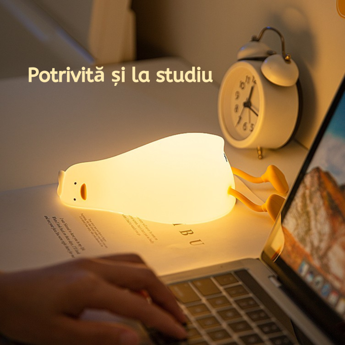 2 in 1 veioza portabila LED din silicon si suport telefon, model Duck, lumina reglabila, timer 30 min, incarcare tip USB-C, [6]