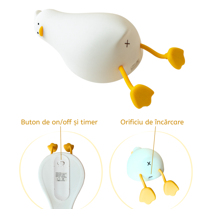 2 in 1 veioza portabila LED din silicon si suport telefon, model Duck, lumina reglabila, timer 30 min, incarcare tip USB-C, [2]