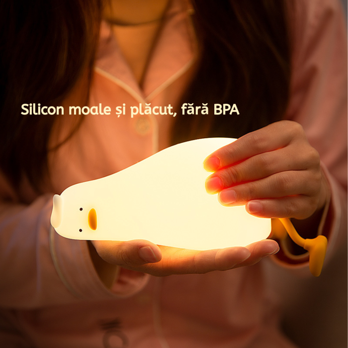 2 in 1 veioza portabila LED din silicon si suport telefon, model Duck, lumina reglabila, timer 30 min, incarcare tip USB-C, [8]