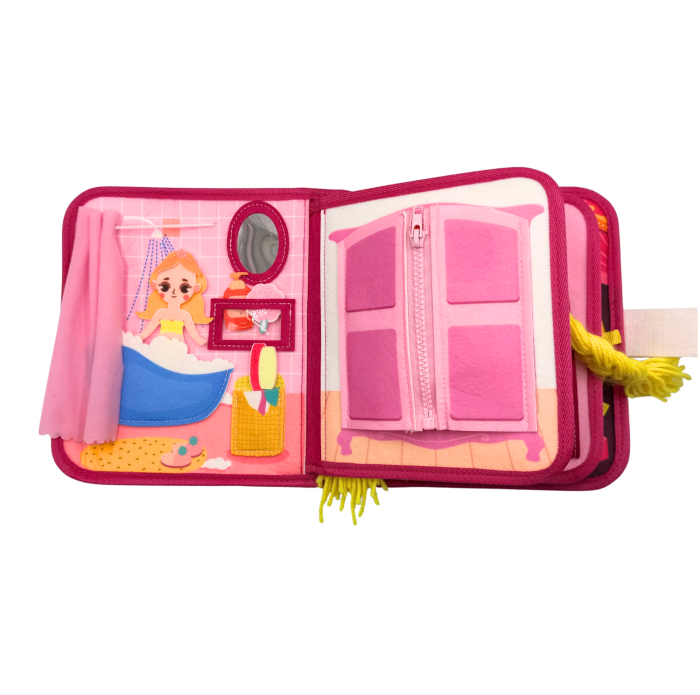 Carte senzoriala Busy book Montessori, tematica printese, 20 de activitati, fetru, 23x19x9 cm [10]