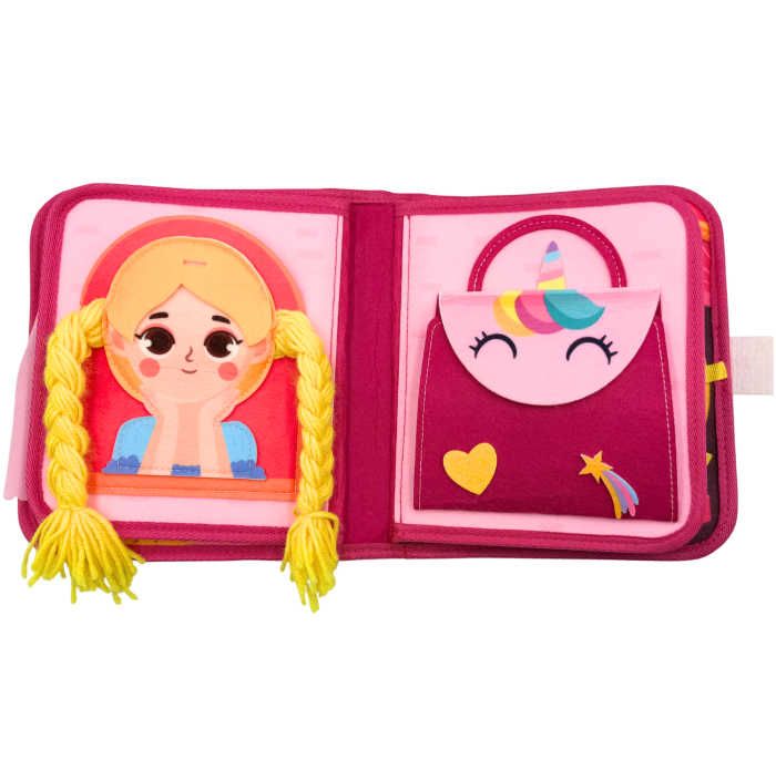 Carte senzoriala Busy book Montessori, tematica printese, 20 de activitati, fetru, 23x19x9 cm [11]