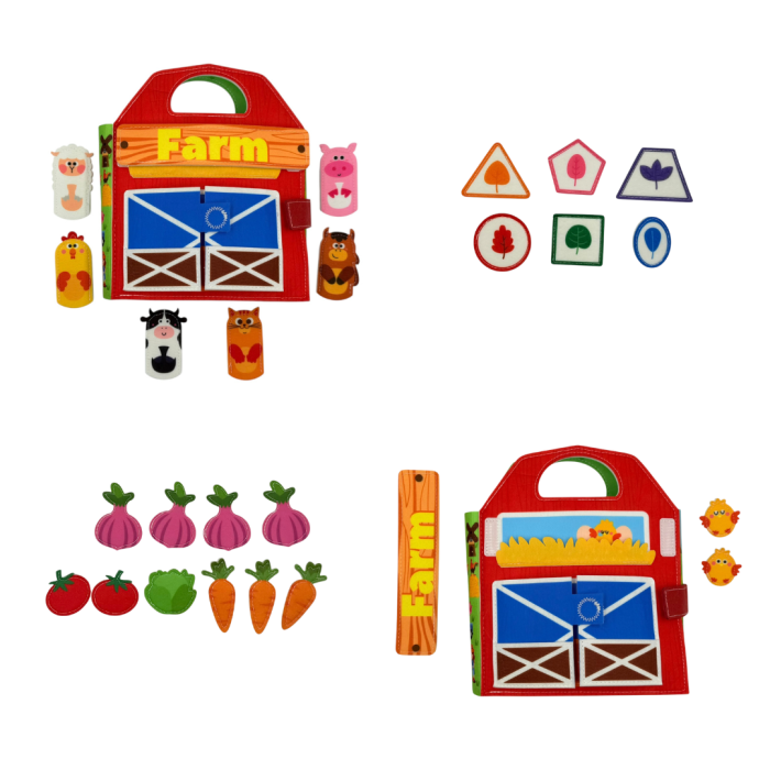 Carte senzoriala de tip Busy book, cu manere, din fetru de calitate, Montessori, tematica ferma, numeroase activitati, 9 pagini educative si interactive, ideala pentru copii de 1-5 ani, 24x21x8 cm [10]